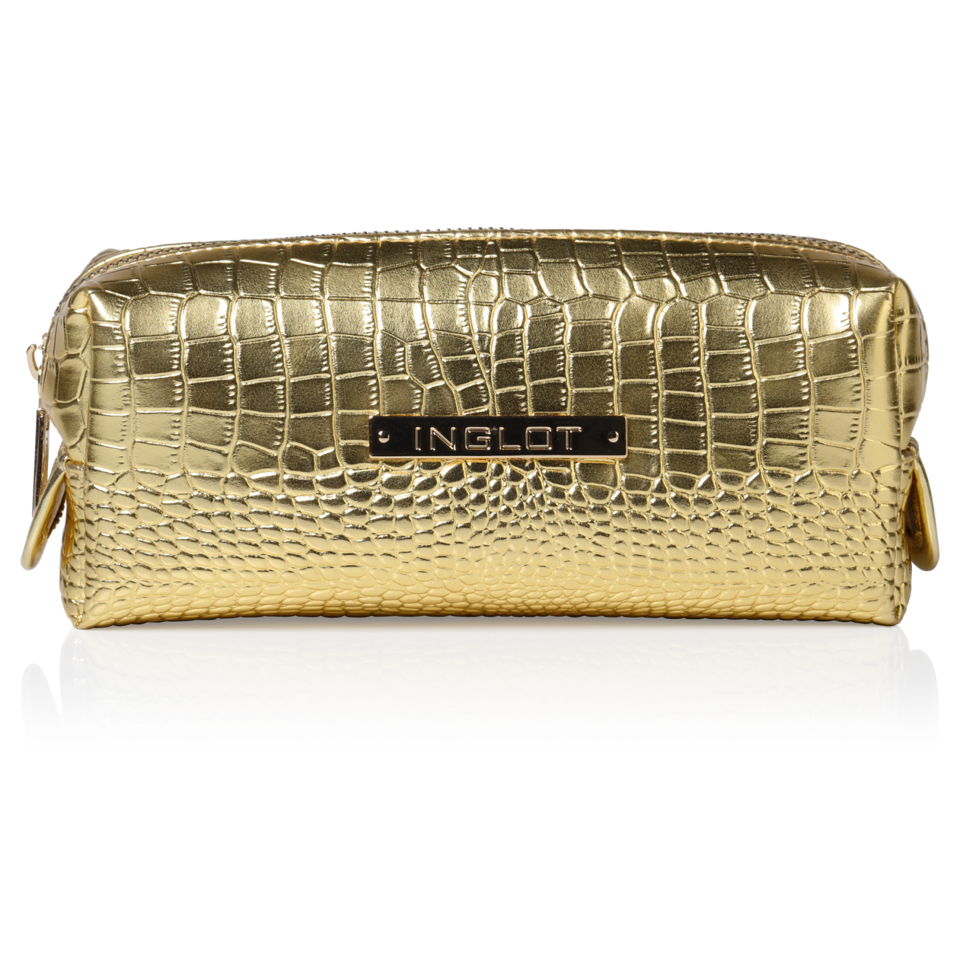 Kosmetiktasche mit Krokodilleder Muster Gold Klein (R24393)