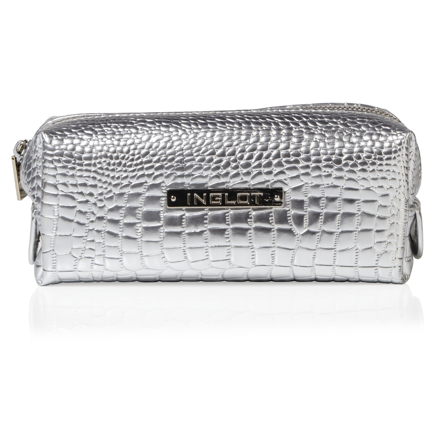 Kosmetiktasche mit Krokodilleder Muster Silber Klein (R24393)