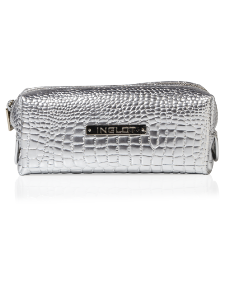 Kosmetiktasche mit Krokodilleder Muster Silber Klein (R24393)