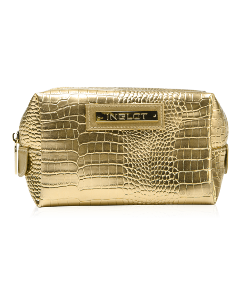 Kosmetiktasche mit Krokodilleder Muster Gold (R24245B)
