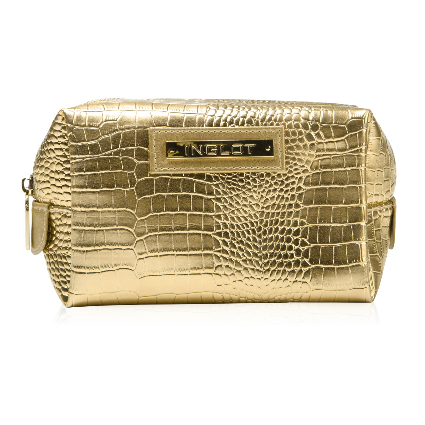 Kosmetiktasche mit Krokodilleder Muster Gold (R24245B)